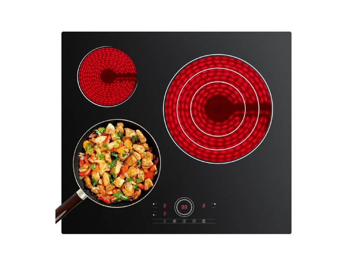 CDV Elektro-Kochfeld 60 cm Glaskeramikkochfeld Cerankochfeld 3 Zonen Auto-Off Funktion CDVER573, Einbau Ceran-Kochfeld 9 Stufen mit Timer 5700 W Touch Control
