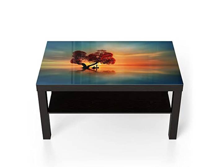 DEQORI Glastisch schwarz groß 90x50 cm Motiv Fischerboot unter Baum ausgefallener Beistelltisch aus Glas Hochglanz Couchtisch fürs Wohnzimmer moderner Couch Tisch mit Design