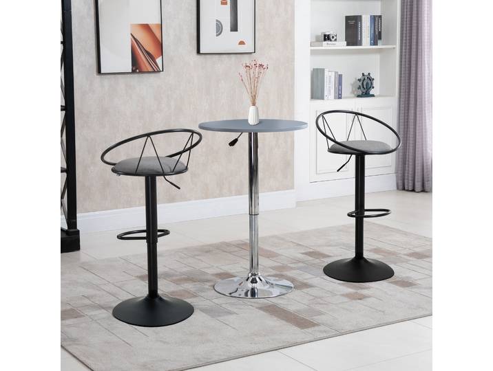 HOMCOM Tabourets Bar Pivotants Lin Gris Métal Noir 2Pcs
