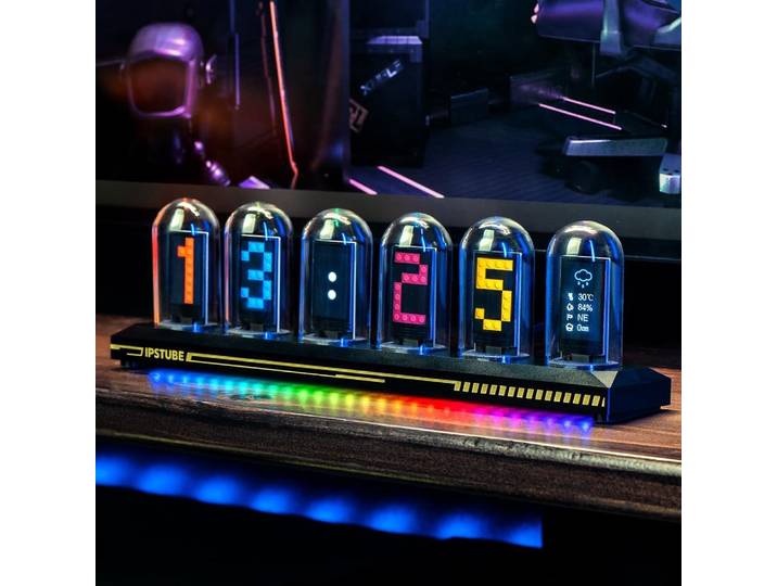 Veilleuse bricolage Nixie Tube horloge Kit Simulation, horloge numérique APP calibrage de l'heure, 3 modes d'éclairage, affichage 12/24h IPS