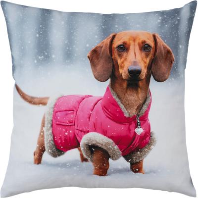 Dekokissen PAD "BRUNA", pink, gemustert, B:45cm L:45cm, Baumwolle, Dekokissen_Sitzkissen_Kissenhüllen, Kleinformat mit großer Wirkung – der Dackel als Kult-Motiv