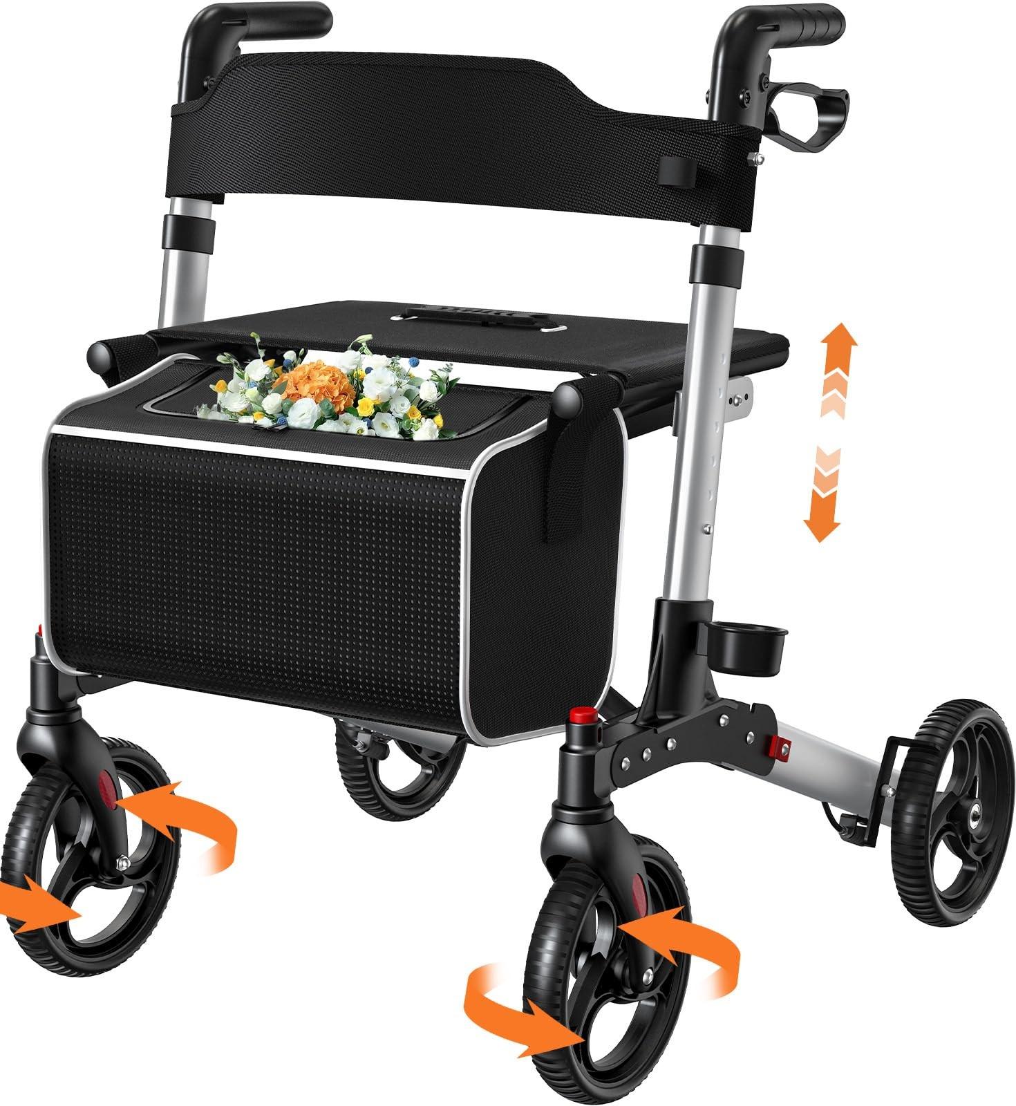 Leichter Rollator mit Sitzfläche und Rückenlehne