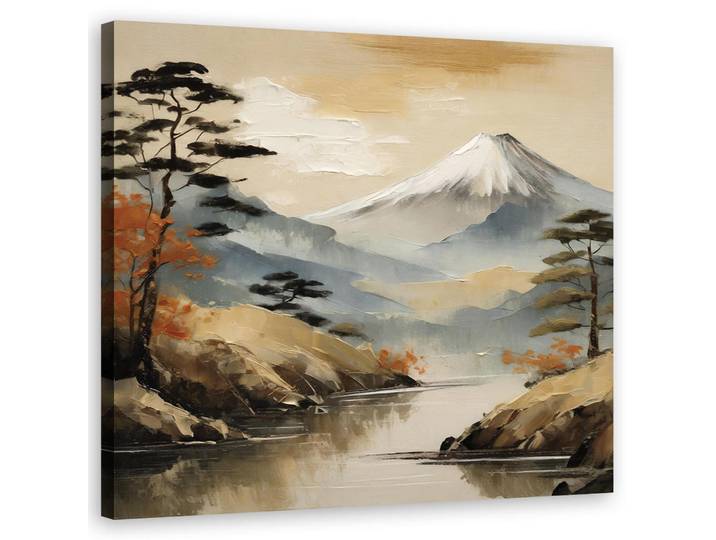 Feeby Wandbild landschaft fluss natur berge, Beige, Landschaft/Berg, Rechteckig, 50x50 cm, Bilder & Rahmen, Bilder, Leinwandbilder
