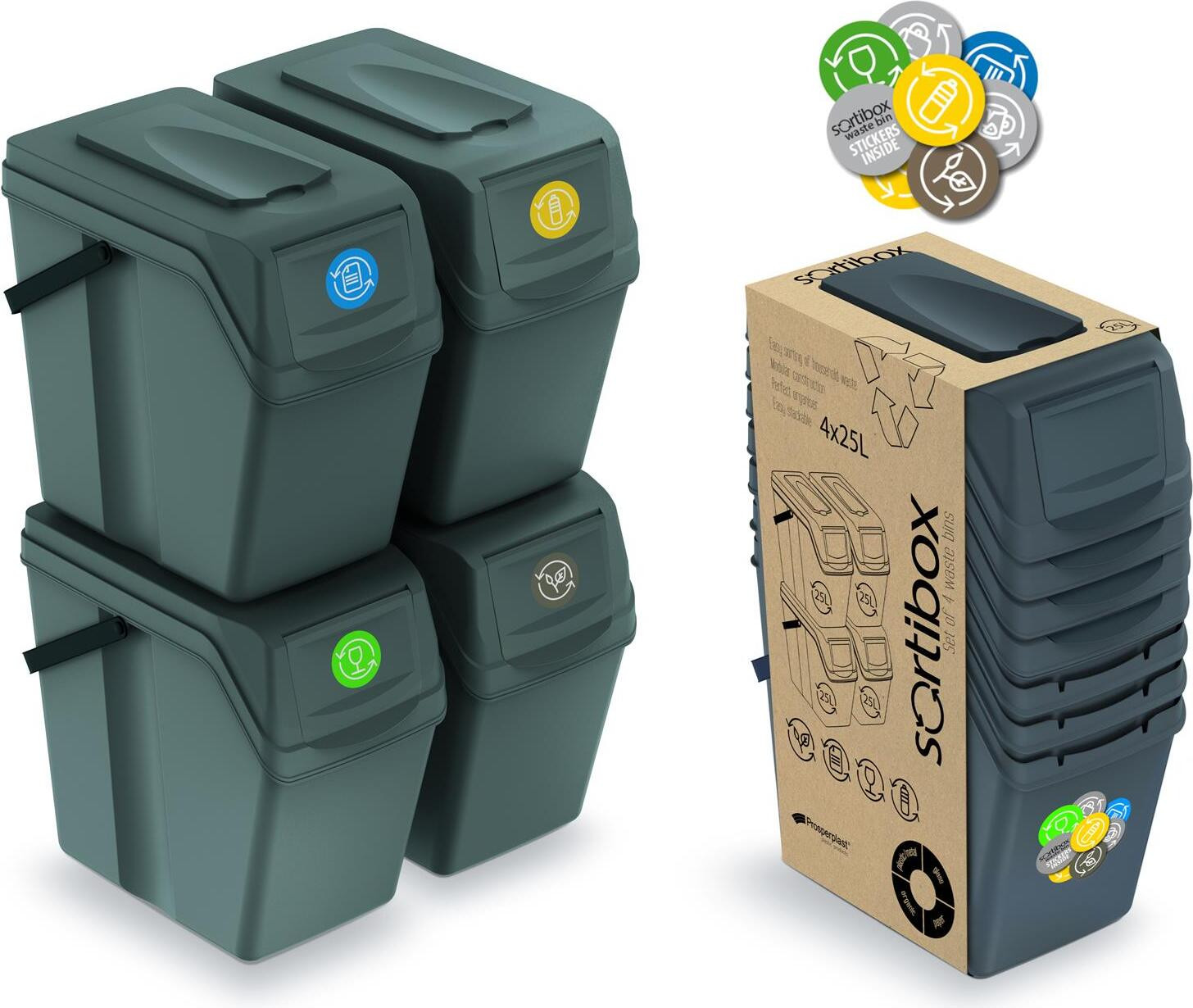 Prosperplast Afvalbakset SORTIBOX, 4 stuks, steingrijs