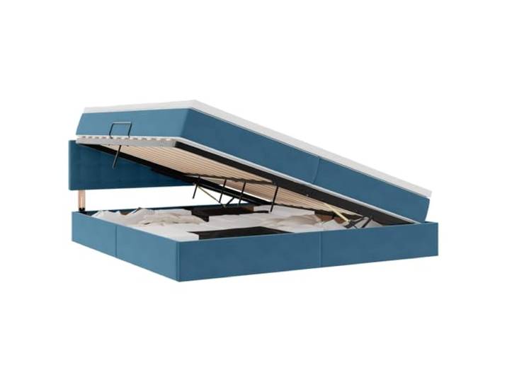 KKgypkn Samtbett mit Matratze Dunkelblau 200x200 cm, Aufbewahrungsbett mit hydraulischem Hebesystem, Doppelbett mit Stauraum und mittelharter Matratze