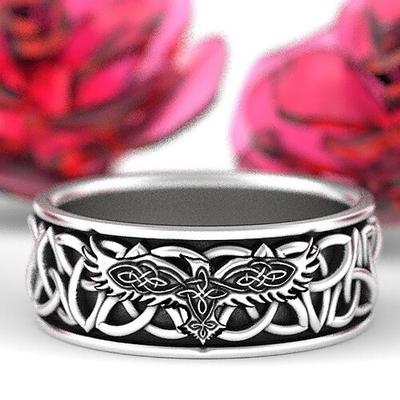 gotischer Schmuck, Retro-Ring, Herren- und Damenring, nordische Mythologie Riese Wolf Fenrir verteidigen Tempel Rabe Amulett Schmuck Freund Geschenk Herren Wikinger Hip Hop Rock Ring (6)