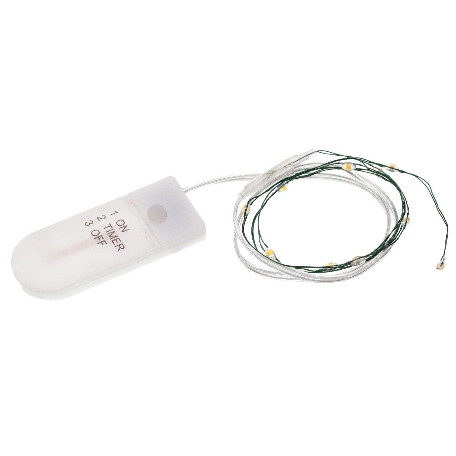 LED-Micro-Lichterkette mit Batteriekasten und Timer, 10 LEDs
