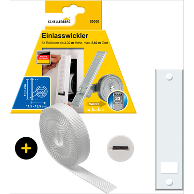 Einlass-Gurtwickler SCHELLENBERG "inkl. Abdeckplatte, Gurtführung, Rollladengurt grau oder weiß", weiß, 1 Stk., Gurtwickler, Unterputz Gurtwickler 13,5 cm Lochabstand für das Rollladensystem Maxi