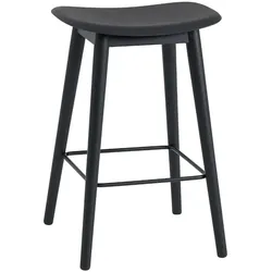 Muuto Fiber Barhocker ohne Rückenlehne, wood base, höhe 65 cm, schwarz / schwarz