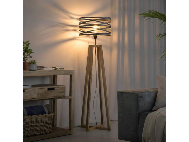 Lampadaire de salon style industriel en bois avec abat jour en métal torsadé - Twist