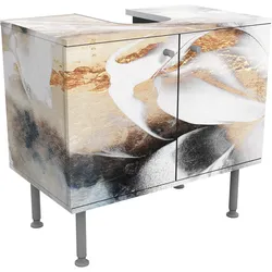 WASCHBECKENUNTERSCHRANK Goldene abstrakte Wintermalerei 60/55/35 cm
