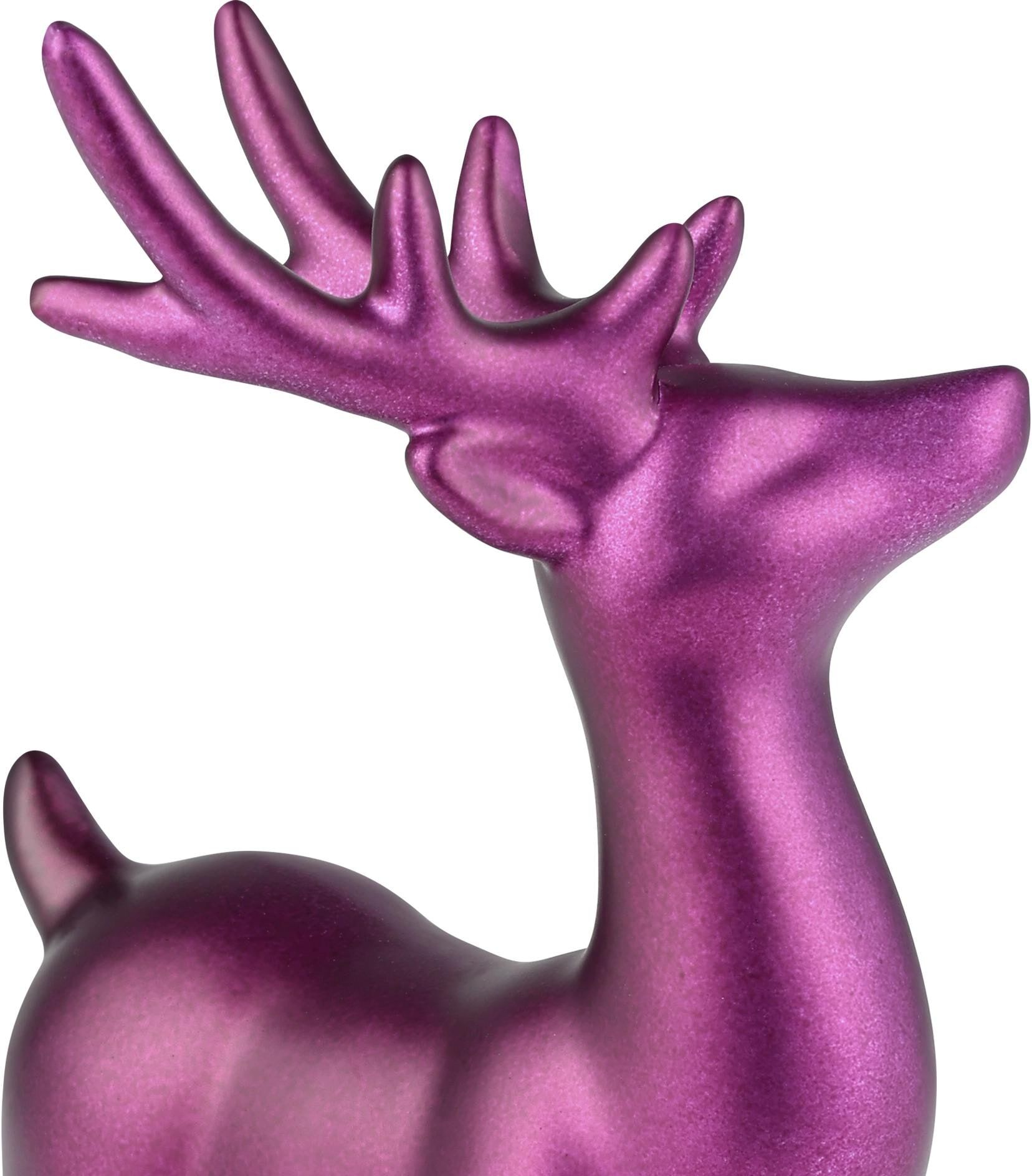 Weihnachtsfigur EGLO "Hirsch Catacol", pink (dunkelrosa), H:10,3cm, Porzellan, Dekofiguren, Weihnachtsfigur dunkelrosa B/H/T: 10,3cm
