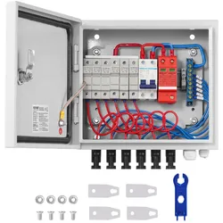 VEVOR PV-Combiner-Box, 6-String, Solar-Combiner-Box mit 10 A Nennstromsicherung, 63 A Leistungsschalter, Blitzableiter und Solaranschluss, Stahlgehäuse für On-/Off-Grid-Solarpanelsystem, IP65