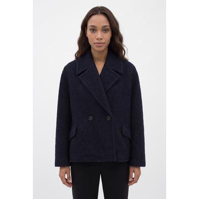 Kurzmantel BOSS ORANGE "Caban Premium Damenmode", Damen, Gr. 38, schwarz (dunkelblau 404), Web, Obermaterial: 60% Polyester, 40% Wolle, unifarben, loose fit normal, Mäntel Kurzmantel, mit Wolle, Loose Fit