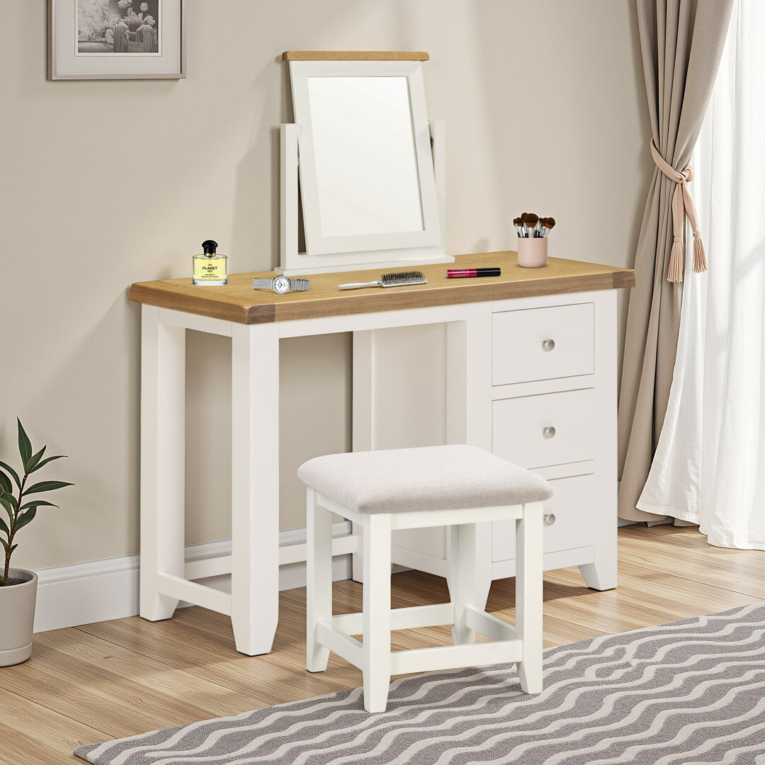 17 Stories Solvy Dressing Table with Mirror Ivory 107cm W X 44cm D