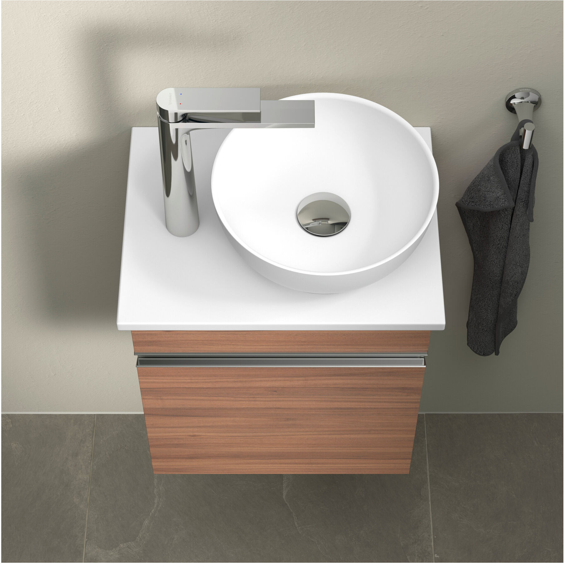 Duravit Konsolen-Waschtischunterschrank wandhängend Sivida 40x44x32,5cm, Tür, G chr, li, Nussb Nat (SV4656L10790000)