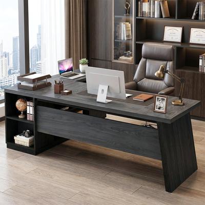 YUZHOU "78"" L-Shaped Executive Desk with File Cabinet & Shelves, Home Office"