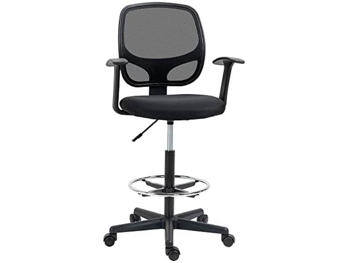 Vinsetto Chaise Bureau Ergonomique avec Repose-Pieds Ajustable Noir Chaise de Dessin à Dossier en Maille\, Hauteur Réglable\, Accoudoirs Hauts\, Assise Rembourrée\, Pivotante 360°
