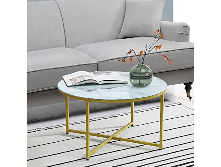 [en.casa] Couchtisch Uppvidinge Beistelltisch 45x80cm Wohnzimmertisch rund Marmor, weiß/Gold