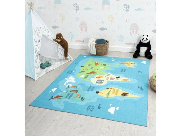 Tapis enfant - THE CARPET - Happy Kids - Bleu - 140x200 cm - Antidérapant