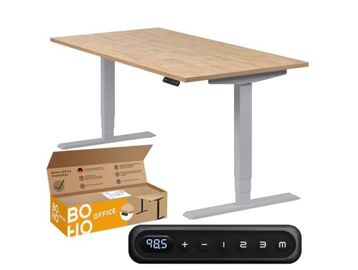 boho office® Homedesk Schreibitsch elektisch höhenverstellbar Homedesk - Tischgestell Silber, Tischplatte 160x80 Wildeiche - 2 Motoren, Memoryfunktion, Kollisionsschutz, Kindersicherung