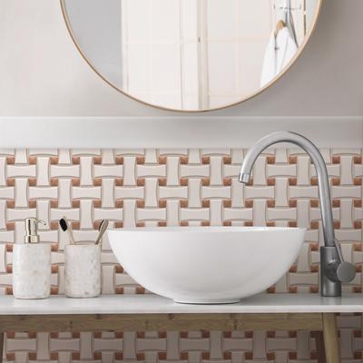 "Merola Tile Sentier des Cotto Dot with White Dog Bone Bsktwv 10"" x 10"" Porcelain Mosaic Floor and Wall Tile"