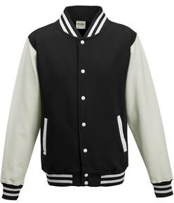 Just Hoods By AWDis JHA043 Adult Letterman Jacket in Jet Black/White size Medium   Ringspun Cotton