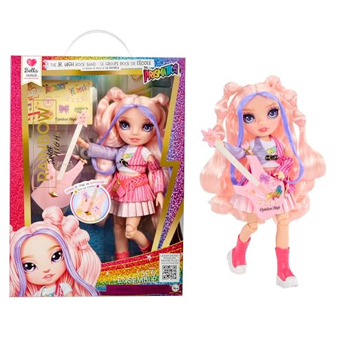 Rainbow High Junior High Rock Band Bella Fashion Pop met Basgitaar, Roze, 23 cm