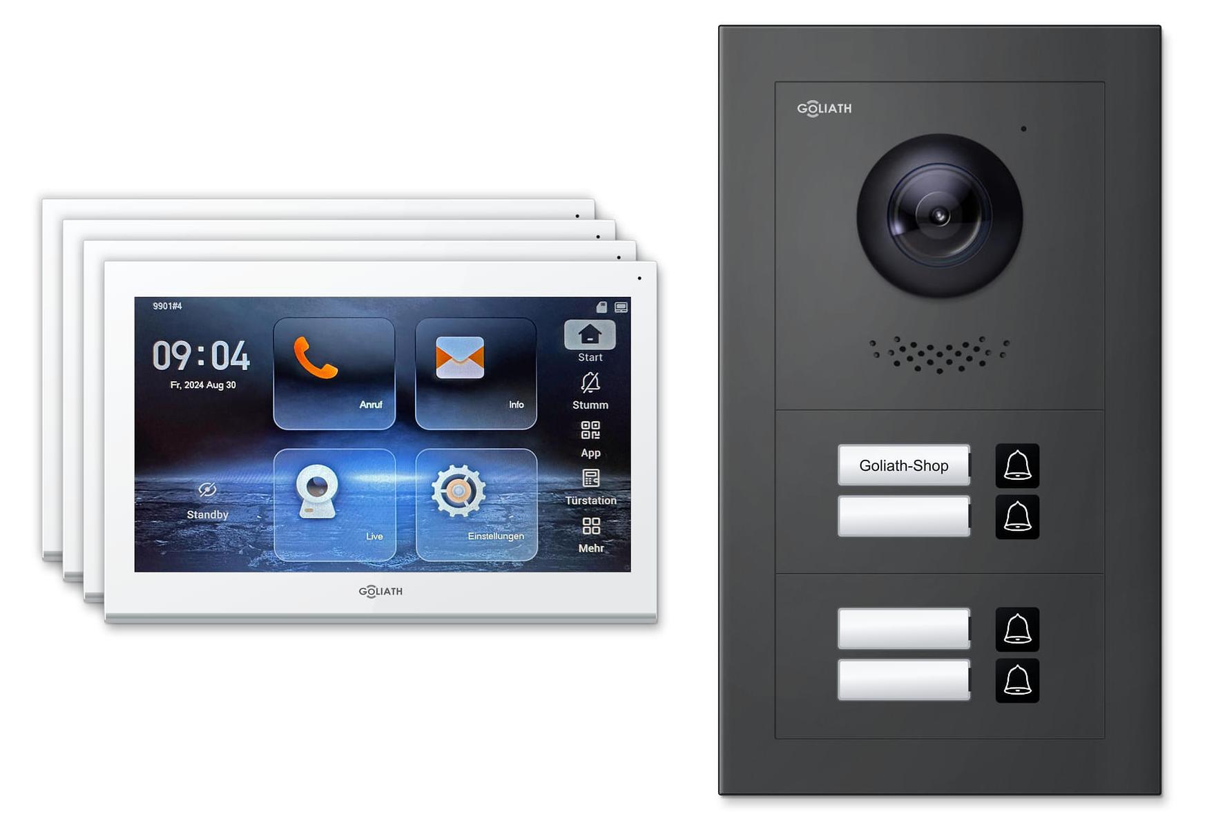 Goliath Premium IP GL-IPH400A.1 Video-Türsprechanlage, 4 Familien, 4× 10 Zoll Weiß, Anthrazit, Aufputz