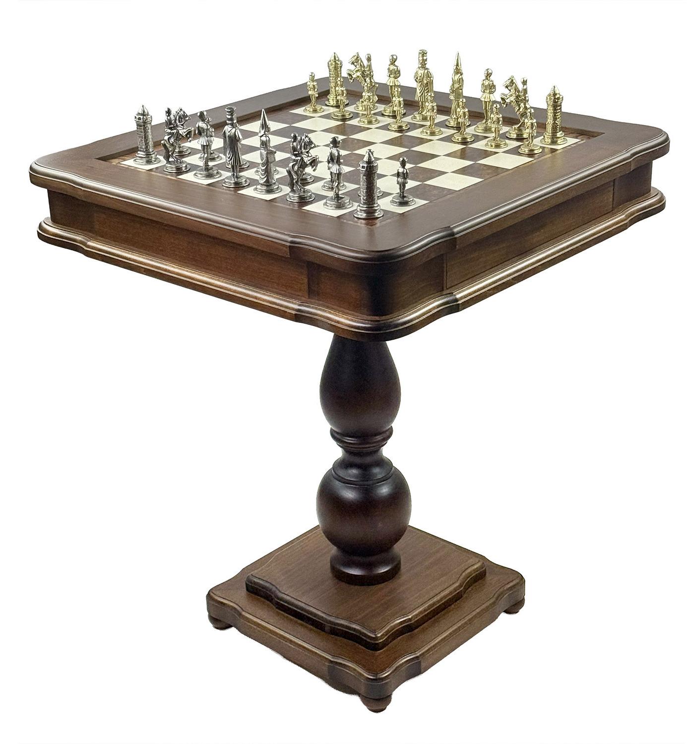 Exklusiver Italfama Spieltisch Set - Camelot Metallfiguren 9cm, Backgammon & Dame 58x58 cm