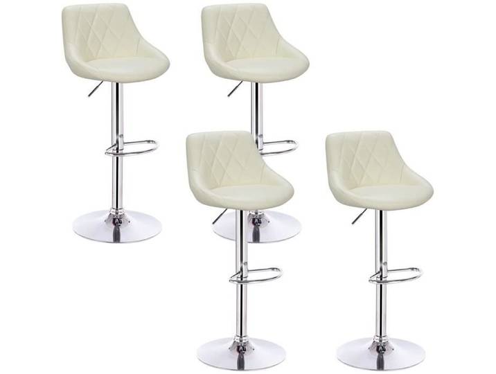 WOLTU lot de 4 Tabouret de bar avec repose-pieds hauteur réglable en similicuir siège bien rembourré Crème