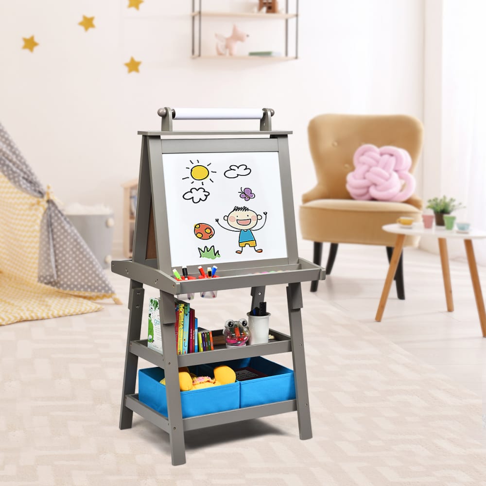 Giantex Tableau enfant double face Gris 57x117x43cm