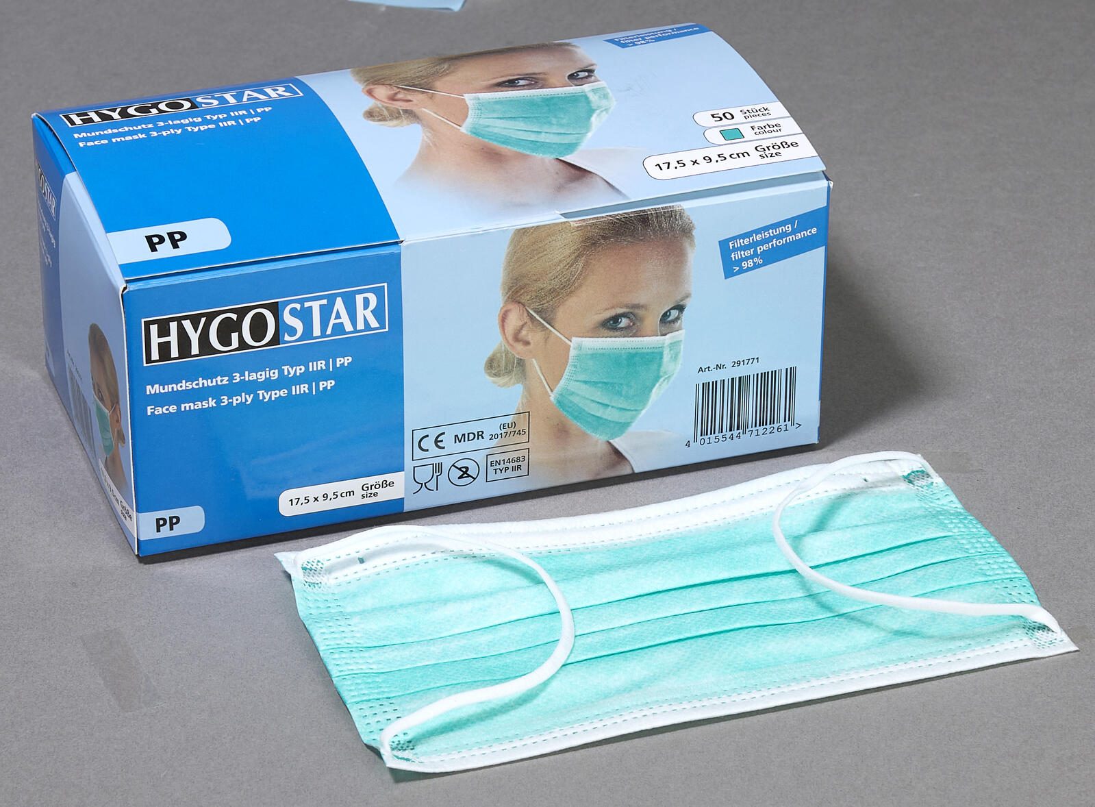 HYGOSTAR medizinischer Mundschutz, DIN EN 14683 Typ II R, grün 291771