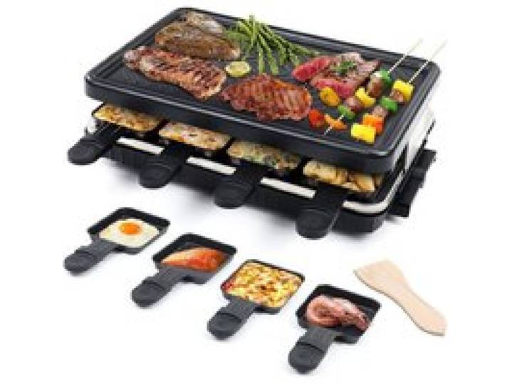 Appareil À Raclette Électrique 8 Personnes 1300W Grill De Table Avec 8 Poêlons Et Spatules En Bois