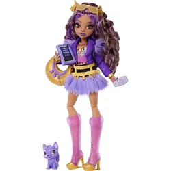 Monster High Clawdeen Wolf-Modepuppe in Pelzrock mit Tier Crescent und 7 Zubehörteilen