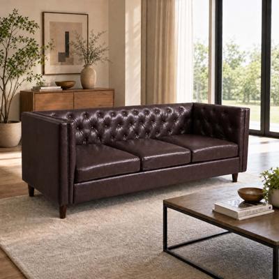 Garvee Modern Chesterfield 81'' Leather Sofa for Living Room - 3-Seater Deep Cushioned Seat-Handmade Button Tufted Back
