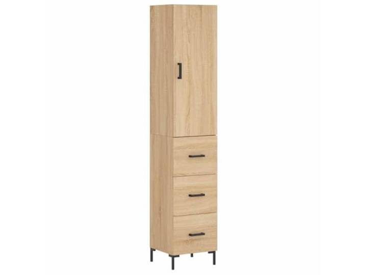 Fisinber Highboard Sonoma-Eiche 34,5x34x180 cm Holzwerkstoff Schrank Schmaler Stand-Schrank in Sonoma-Eiche-Optik mit Metallfüßen und Tür für Wohnzimmer oder Flur. 2-teiliges Set.