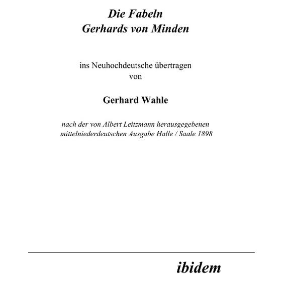 ibidem Fabeln (Deutsch, Softcover, Gerhard Leitzmann Albert Wahle, Gerhard von Minden) (55188152)