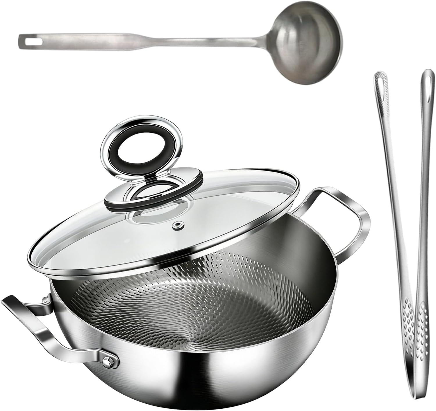 Merkloze gehamerde titanium kookpan met deksel en antiaanbaklaag, 28 cm, geschikt voor inductie