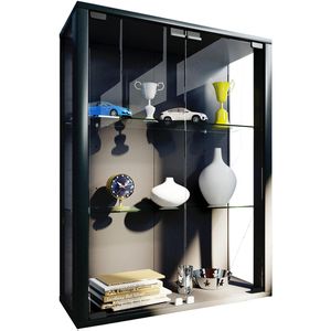 VCM Glasvitrine Udina, hängend, mit LED-Beleuchtung, 2 Fachböden, 60 x 80 x 25cm, schwarz