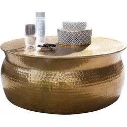 COUCHTISCH Orient Handgefertigt Hammerschlag-Aluminium Großzügige Ablagefläche, Gold 75x75x31 cm