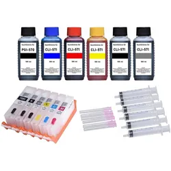 6 wiederbefüllbare Tintenpatronen Canon PGI-570 & CLI-571 + 600 ml Nachfülltinte
