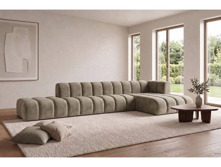 Kaiser Möbel Ecksofa Modulares L mit Hocker GRAND im Velvet-Stoff Riviera, Ecksofa mit Hocker, modulares Ecksofa mit variablem Hocker, verschiedene Aufstellvarianten