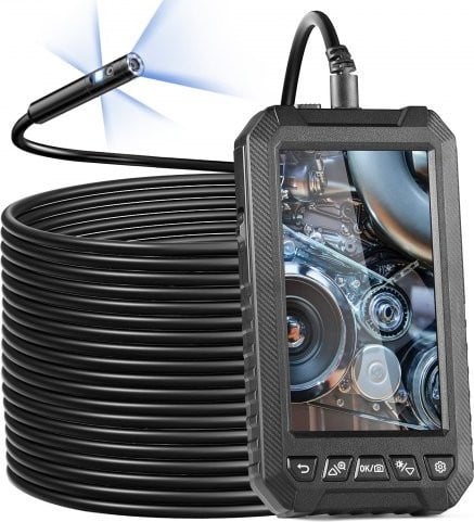 VEVOR Endoscoopcamera met drievoudige lens, 1080P inspectiecamera met 15 m semi-rigide kabel, 12,7 cm scherm en IP67 waterdichte slangencamera, zwart