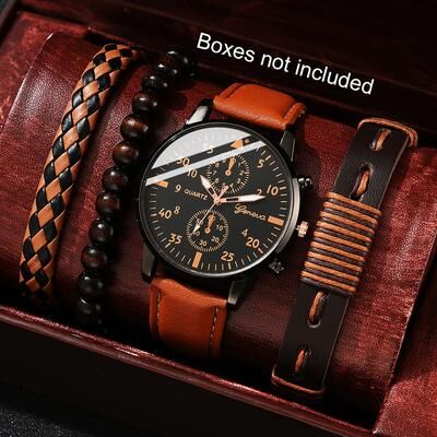 Combo Retail Shop Luxury Hip Hop Mens Watch, Sport Wristwatch, Fashion Male Clock, Bracelet Set coffee