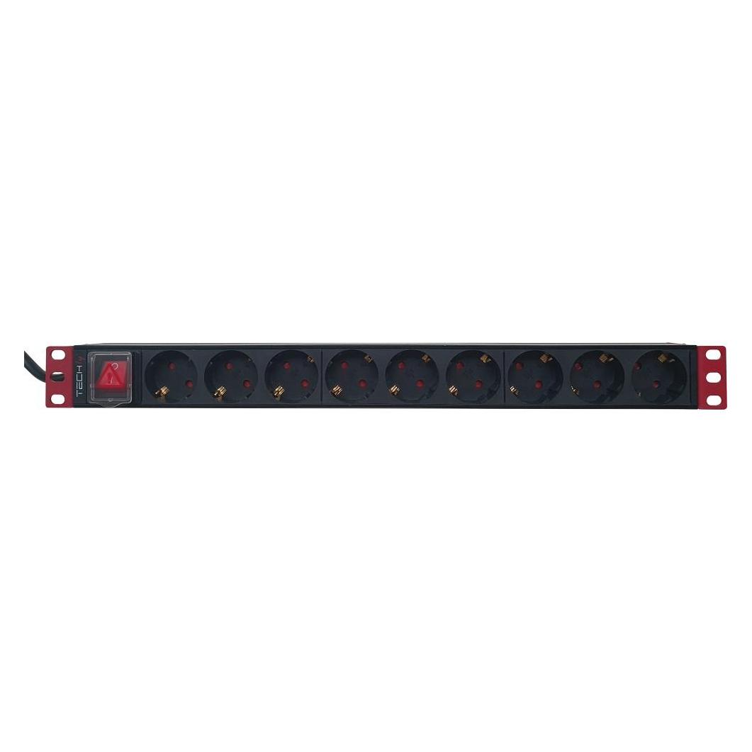 Techly Rack Steckdosenleiste 1HE 9x Schuko-Steckdose Schalter 2m (9x, CEE 7/3, 2 m) (13146)