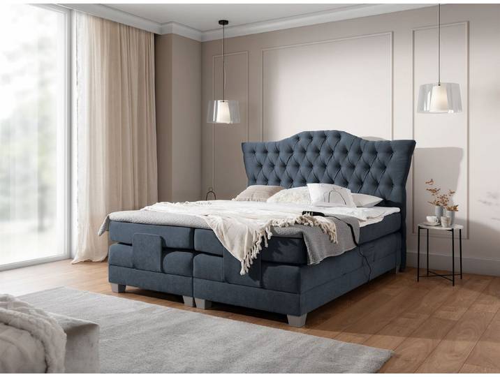 Fun Möbel Boxspringbett Schlafzimmerbett FAUSTO Elektrisch in Stoff Wind (inkl. Viscoschaumtopper), Matratzen elektrisch verstellbar
