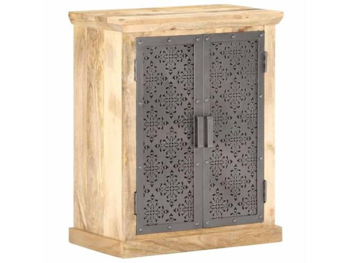 GHVBNMF Sideboard mit Stahltüren 60x35x75 cm Mango Massivholz Anrichte Kompakter Kommodenschrank aus Echtholz mit 2 Design-Stahltüren für stilvollen Stauraum in Wohnzimmer und Flur.