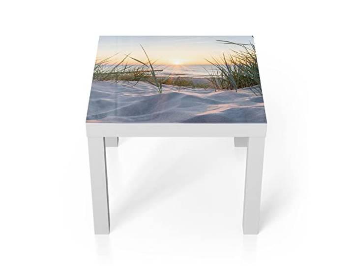 DEQORI Glastisch weiß klein 55x55 cm Motiv Ostsee Sonnenuntergang ausgefallener Beistelltisch aus Glas Hochglanz Couchtisch fürs Wohnzimmer moderner Couch Tisch mit Design