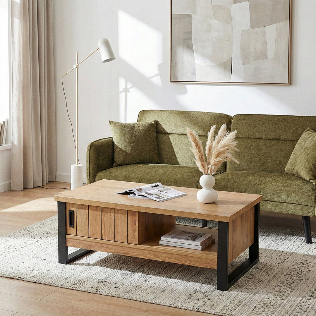 Gracie Oaks Ahlayna Frame Coffee Table with Storage Montana Oak 43cm H X 108.5cm W X 54.8cm D